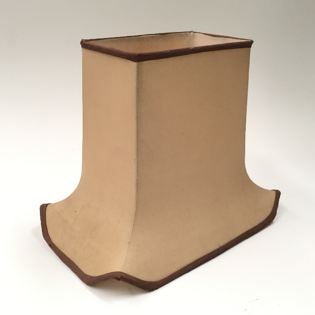 LAMPSHADE, Empire Style Square (Medium) - Beige w Brown Trim Flared Base